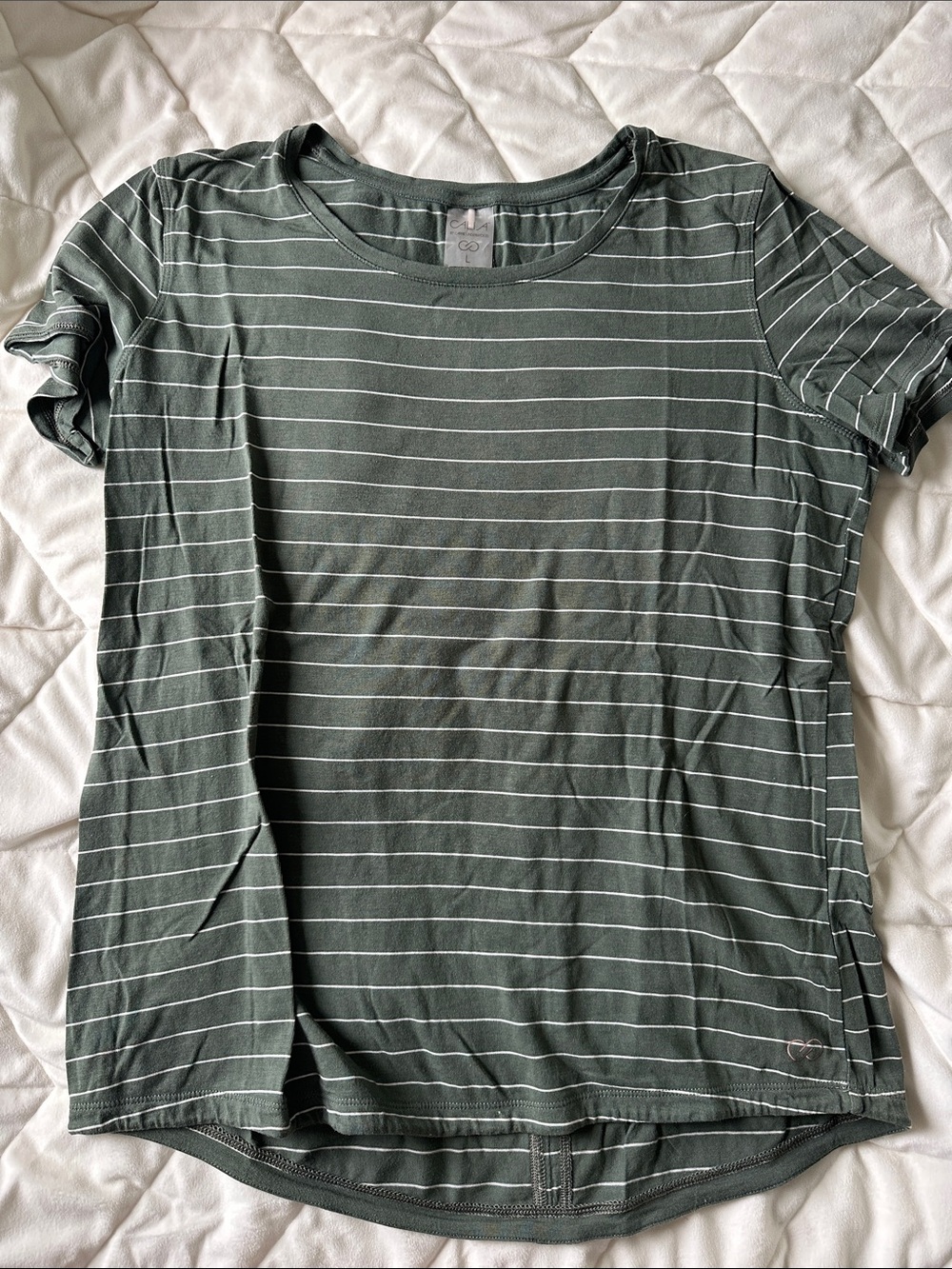 CALIA by Carrie Underwood Olive Green Stripe Short Sleeve Tee